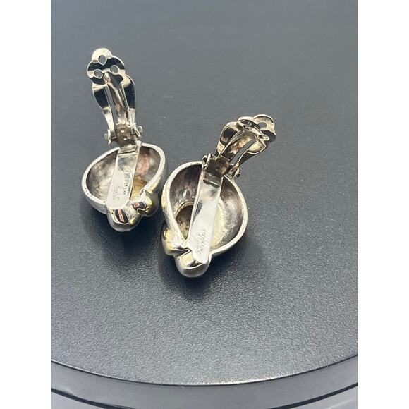 Rigoberto Designer Puffy Modernist Sterling14k Yellow Gold Center Clip Earrings - Picture 3 of 11